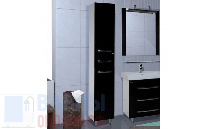 Шкаф-пенал Bellezza Рокко 35 R черный с бельевой корзиной
