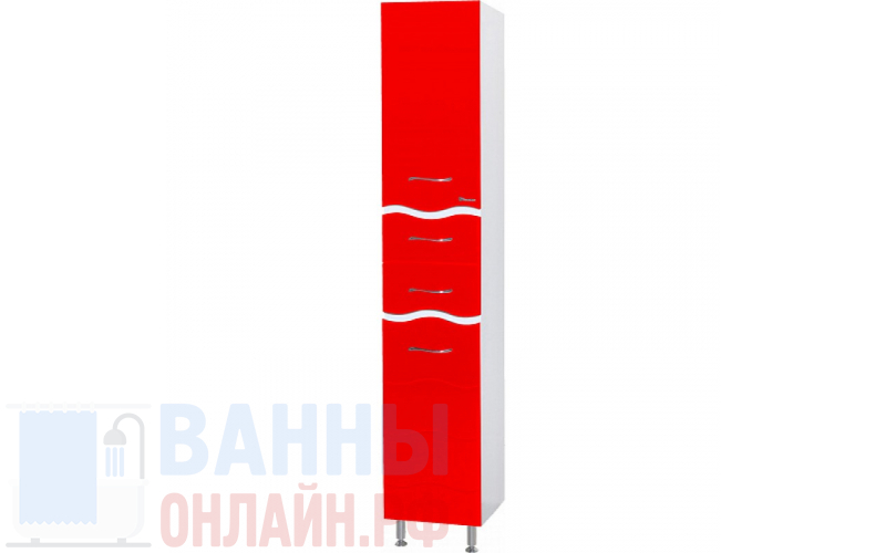 Шкаф-пенал Bellezza Мари Волна 35 L белый/красный с бельевой корзиной
