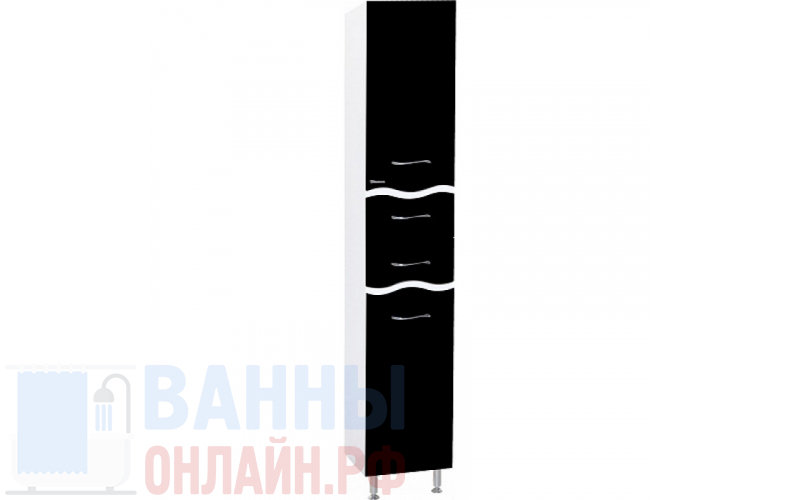 Шкаф-пенал Bellezza Мари Волна 35 R белый/черный с бельевой корзиной
