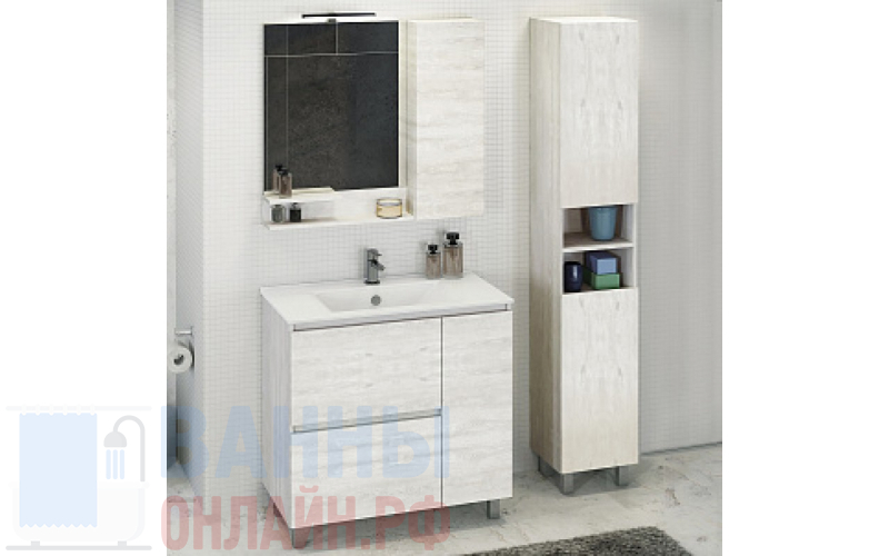 Мебель для ванной Comforty Верона 90 дуб белый, с бельевой корзиной