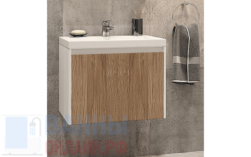 Тумба с раковиной Velvex Klaufs 60.1Y белая, шатанэ, подвесная