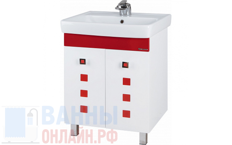 Тумба с раковиной Bellezza Натали 60 белая с красным