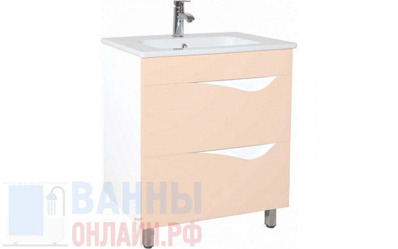 Тумба с раковиной Bellezza Эйфория 60 бежевая 2 ящика
