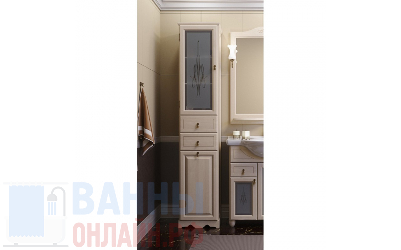Шкаф-пенал Opadiris Тибет 40 L слоновая кость, с бельевой корзиной