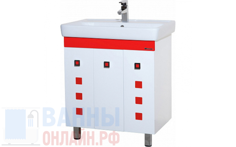 Тумба с раковиной Bellezza Натали 70 белая с красным