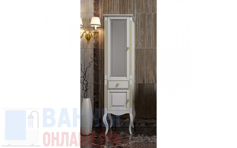 Шкаф-пенал Opadiris Лаура 45 L белый золотая патина