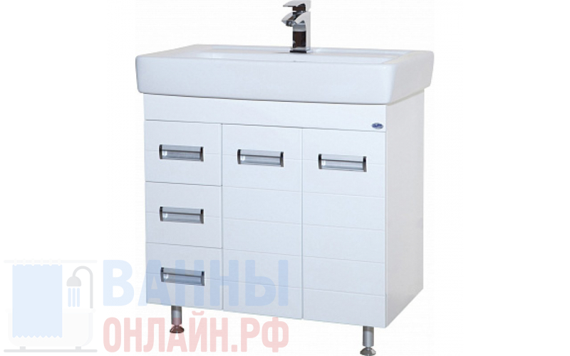 Тумба с раковиной Bellezza Сиена 80 белая с бельевой корзиной