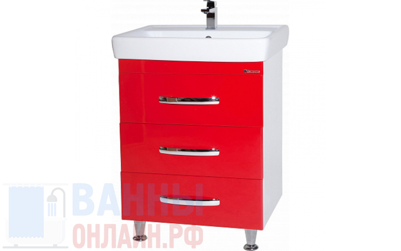 Тумба с раковиной Bellezza Рокко 80 красная напольная 3 ящика
