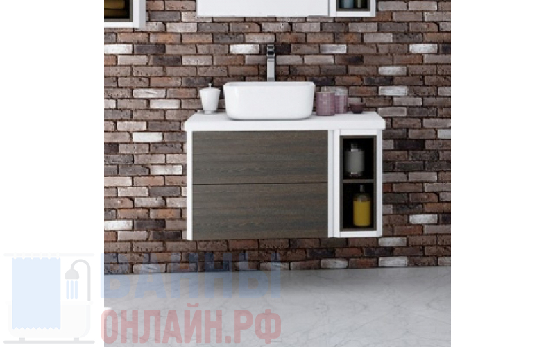 Тумба с раковиной Акватон Брук 80 (60+20) с полкой под столешницей, дуб феррара