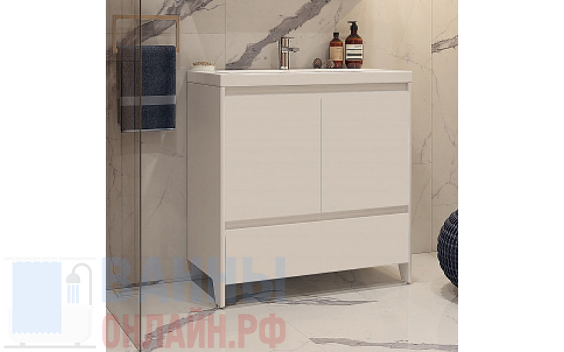 Тумба с раковиной Velvex Klaufs 80.2D.1Y белая, напольная