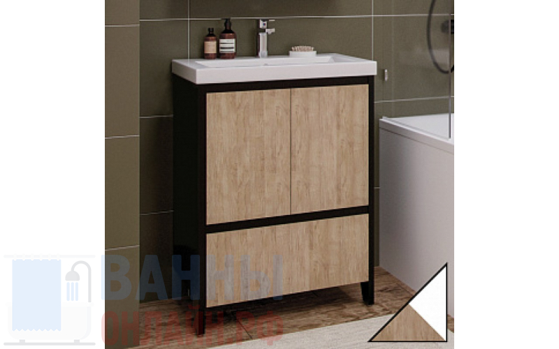 Тумба с раковиной Velvex Klaufs 60.2D.1Y белая, шатанэ, напольная