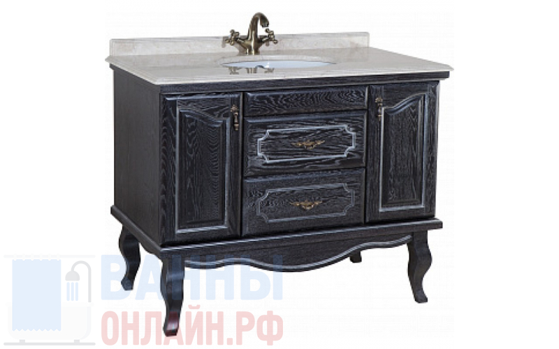 Тумба с раковиной Bellezza Рим 120 черная патина серебро