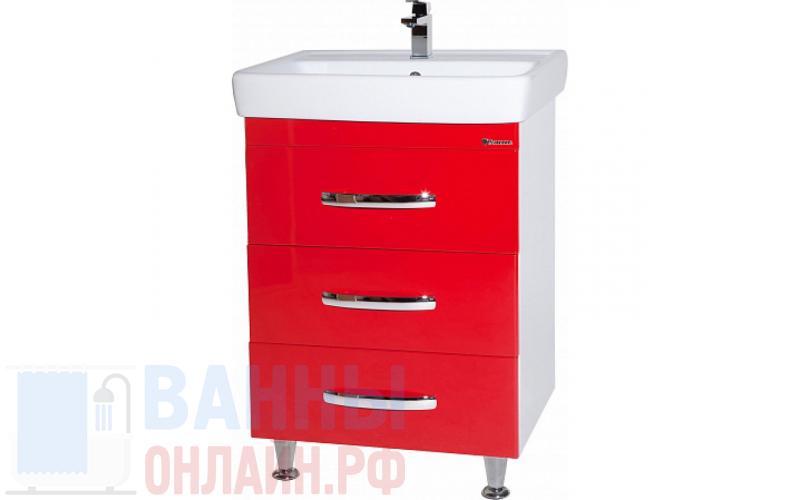 Тумба с раковиной Bellezza Рокко 60 красная напольная 3 ящика