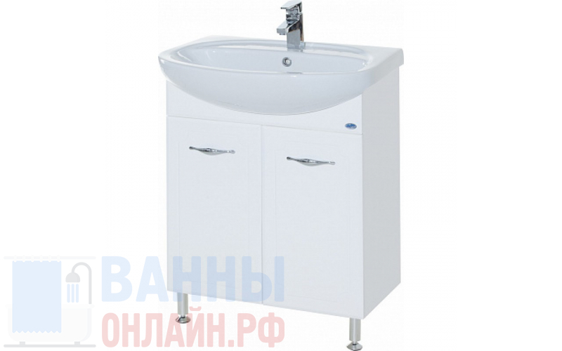 Тумба с раковиной Bellezza Стелла 65 прямая белая с бельевой корзиной