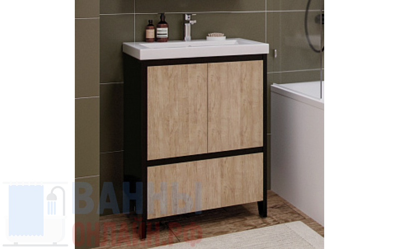 Тумба с раковиной Velvex Klaufs 60.2D.1Y черная, шатанэ, напольная
