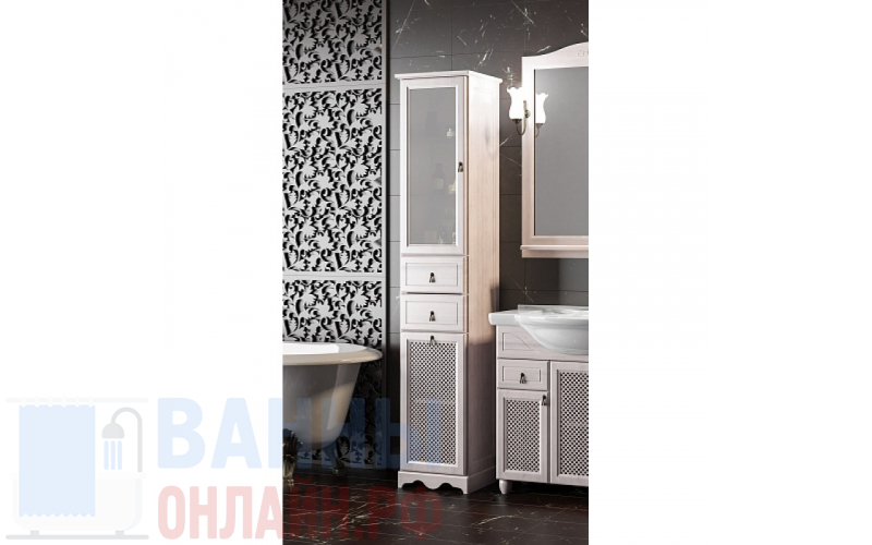 Шкаф-пенал Opadiris Тибет 40 L светлое дерево, матовое стекло с бельевой корзиной