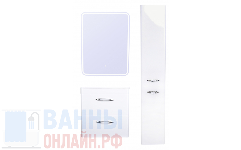 Тумба подвесная "Каре 60" (2 ящ.) Люкс белая, PLUS