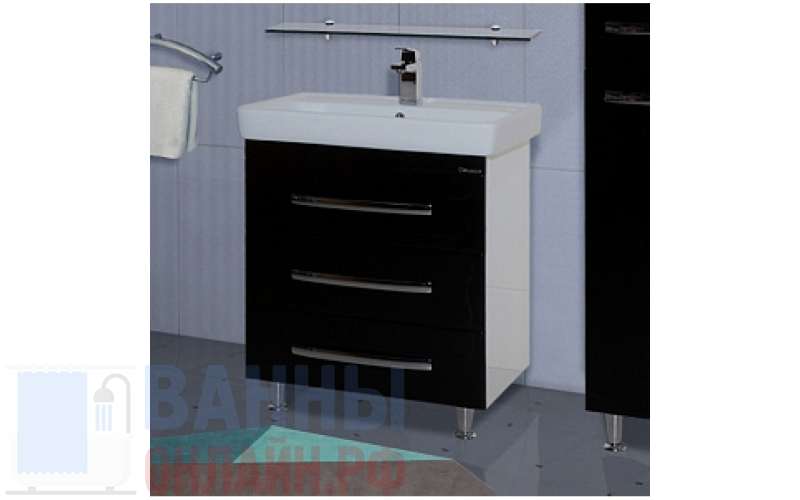 Тумба с раковиной Bellezza Рокко 80 черная напольная 3 ящика