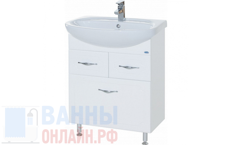 Тумба с раковиной Bellezza Стелла 65 2 ящика белая с бельевой корзиной